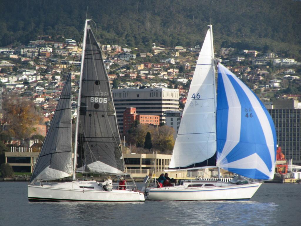 Vistula, winner of Division 3, and Wayath head in opposite directions.  -  Derwent Sailing Squadron Winter Series 2014 photo copyright Michelle Edwards taken at  and featuring the  class