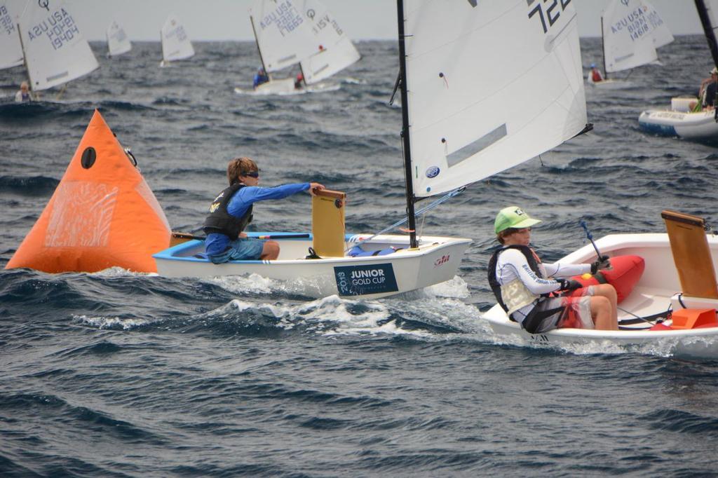 Left, the USVI Teddy Nicolosi (second overall), gains on the BVI's Rayne Duff (first overall). © Dean Barnes