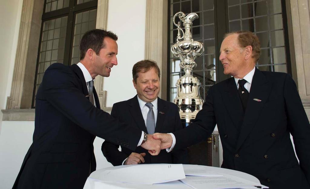 Sir Ben Ainslie signs Challenging Club agreement with Yacht Squadron Racing at the team launch in June 2014. © Lloyd Images