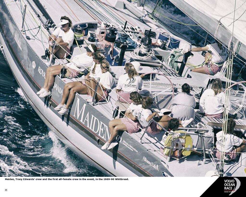 Maiden, Tracy Edwards’ crew and the first all-female crew in the Volvo Ocean Race, in the 1989-90 Whitbread. © PPL Media http://www.pplmedia.com