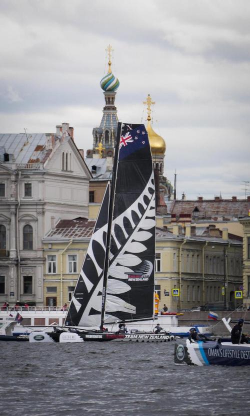 Emirates Team New Zealand competes in Act 4 of the Extreme Sailing Series in St Petersburg, Russia © Hamish Hooper/Emirates Team NZ http://www.etnzblog.com