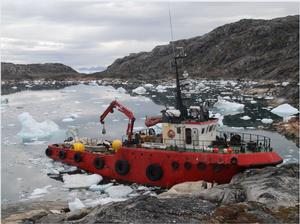 The M/V Viking Madsalex, which was used to collect the oceanic measurements for this study in 2011 and 2012, in Sermilik Fjord, near the terninus of Helheim Glacier. - Understanding the Ocean's role in Greenland Glacier melt photo copyright William Ostrom, Woods Hole Oceanographic taken at  and featuring the  class