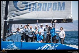 Bronenosec celebrate their win.  - RC44 Puerto Sotogrande Cup 2014 photo copyright MartinezStudio.es taken at  and featuring the  class