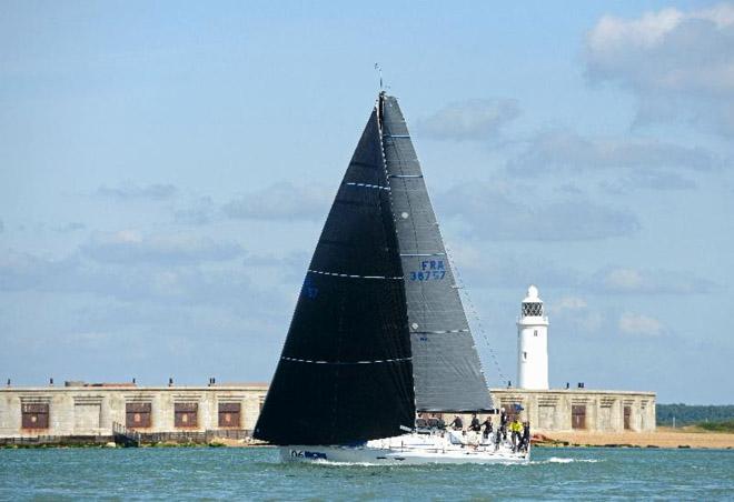 Eric De Turkheim, A13 Teasing Machine (France Green) heads out the Solent past Hurst narrows for the offshore race. © Rick Tomlinson / RORC http://www.rorc.org
