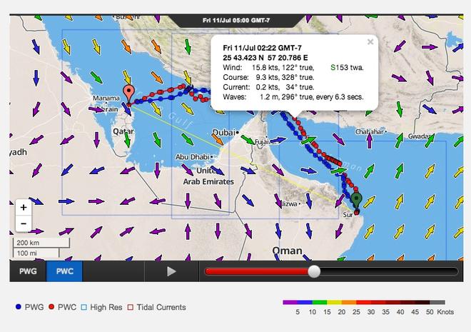 3. Your optimum course is shown as a graphic - which is a good sanity check. You may care to make some adjustments to your preferences if it doesn’t look right - PredictWind Routing module © PredictWind http://www.predictwind.com