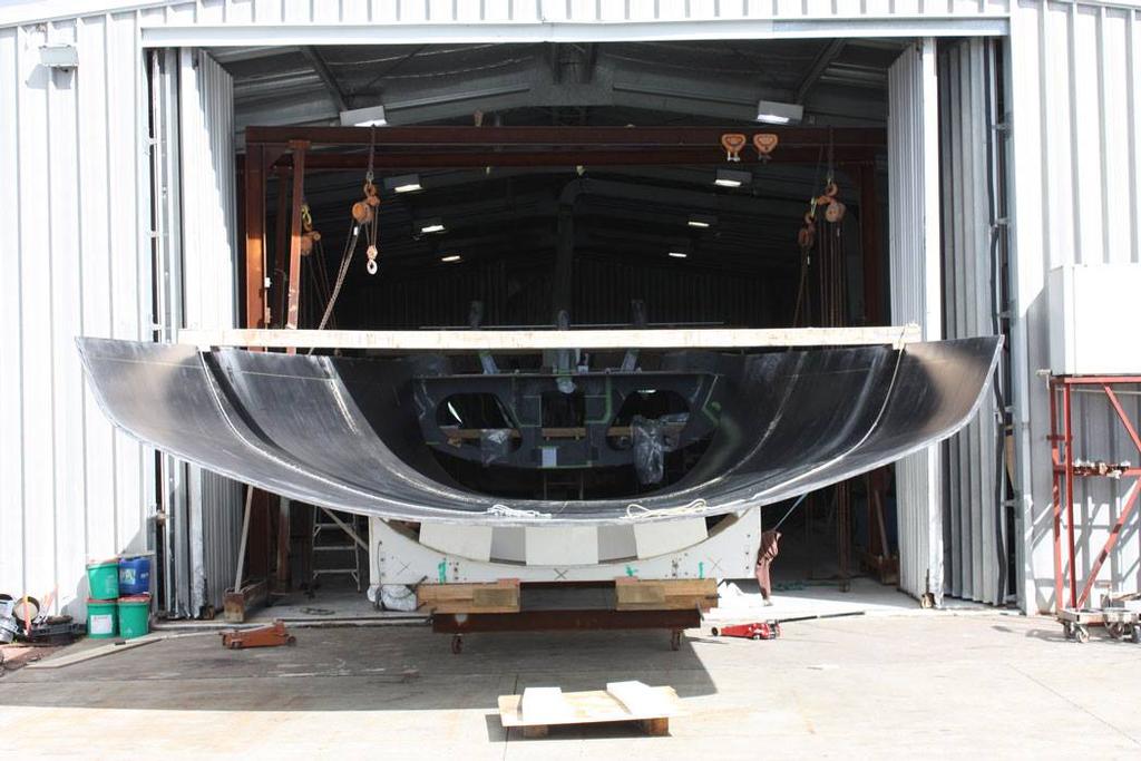 New stern section for the the Bakewell-White designed supermaxi, Rio being remodelled for the Transpac at Cooksons © SW