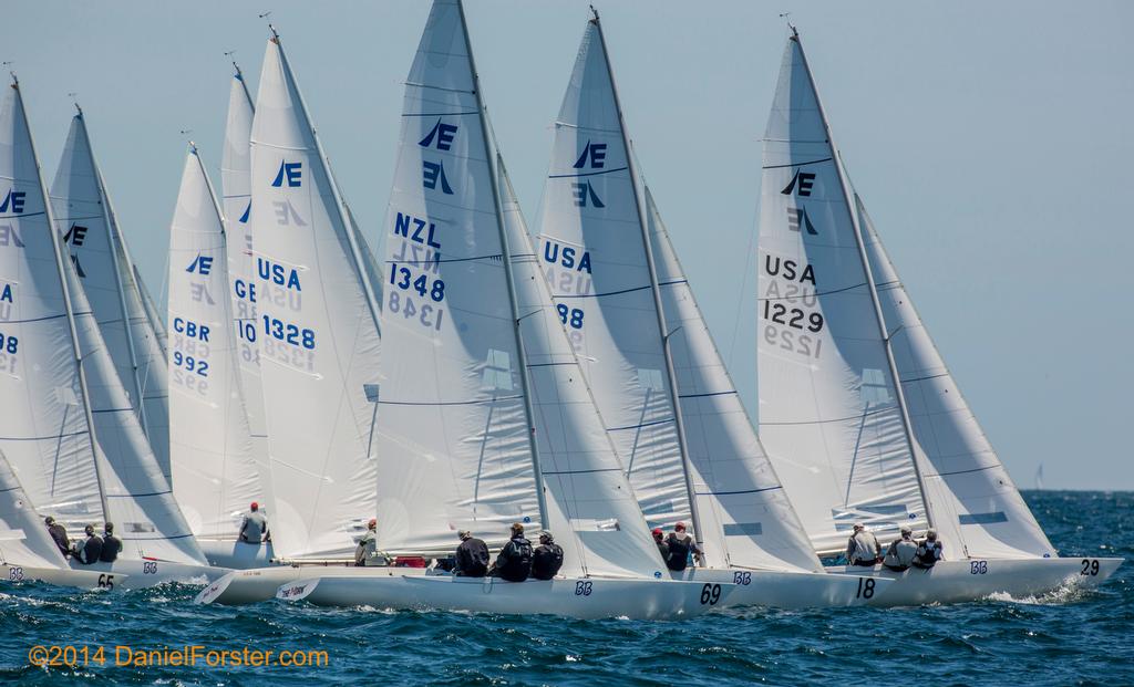 Andrew Wills and crew (NZL 1348) gett off the startline at the 2014 Etchells Worlds in Newport RI photo copyright Daniel Forster http://www.DanielForster.com taken at  and featuring the  class