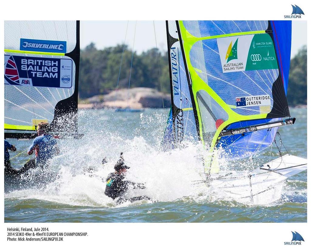 20140711, Helsinki, Finland: 2014 SEIKO 49er & 49erFX European Championship - 12-16 knots of breeze on race day 04 at the championship. 49er - AUS5 - Nathan Outteridge / Iain Jensen. photo copyright Mick Anderson / Sailingpix.dk http://sailingpix.photoshelter.com/ taken at  and featuring the  class