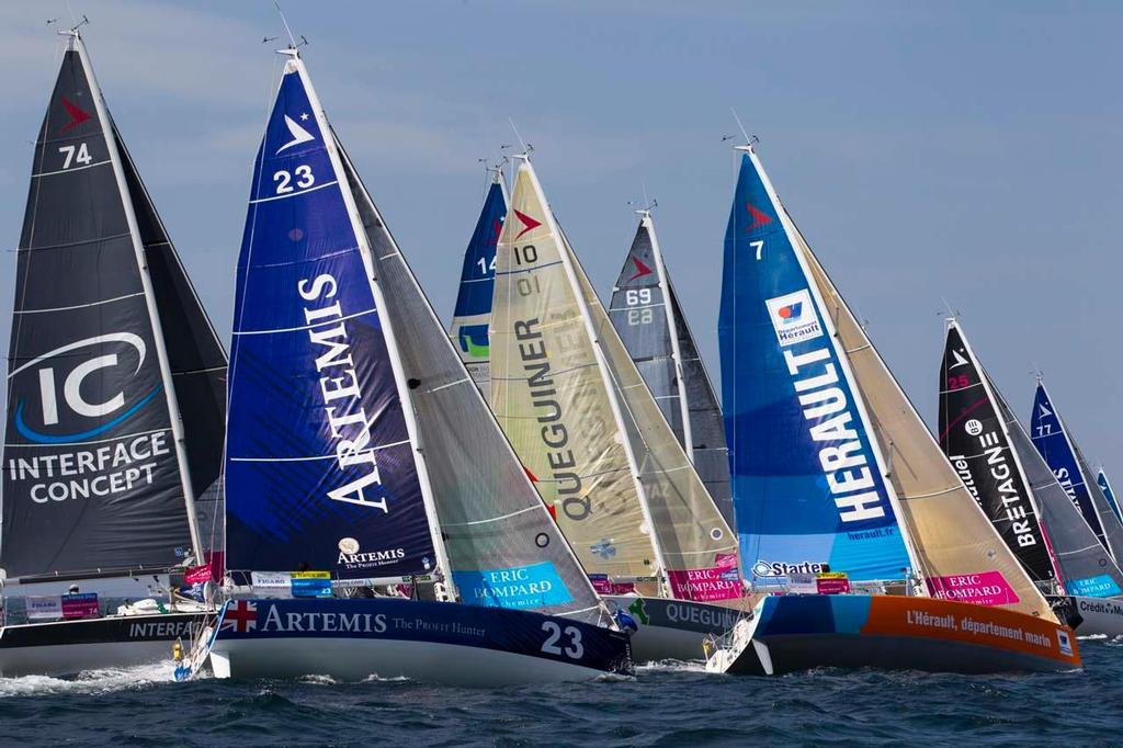 The start of Leg 3 of the 2014 Solitaire du Figaro 2014 from Roscoff to Les Sables d'Olonne. photo copyright Alexis Courcoux taken at  and featuring the  class