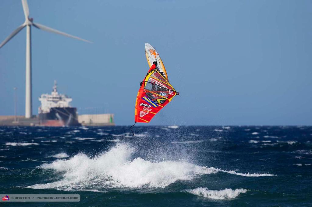 Daida Moreno goes big - 2014 PWA Pozo World Cup / Gran Canaria Wind and Waves Festival photo copyright  Carter/pwaworldtour.com http://www.pwaworldtour.com/ taken at  and featuring the  class