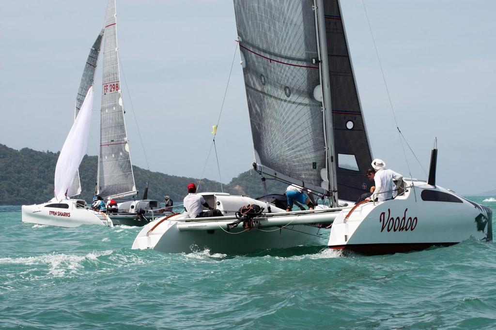 Twin Sharks leading around the top mark, Day 2, Cape Panwa Hotel Phuket Raceweek 2014. Photo by MarineScene.asia. - Cape Panwa Hotel Phuket Raceweek 2014 photo copyright MarineScene.asia taken at  and featuring the  class