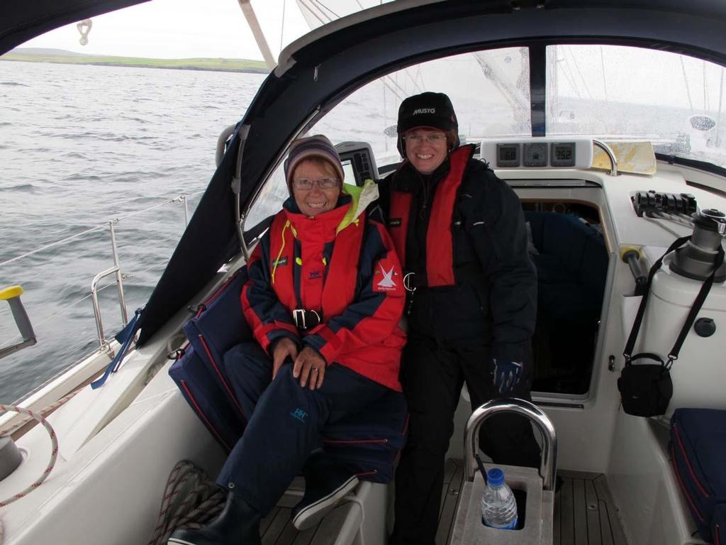 Northern Scotland Voyage to Orkney and Shetland Isles - Sheryl and Shetland cruising friend, Liz Green, of SV Dream Weaver, sport summer weather outfits in June. Foul weather gear is needed for sailing just about everyday of the year. photo copyright Paul and Sheryl Shard http://www.distantshores.ca/ taken at  and featuring the  class