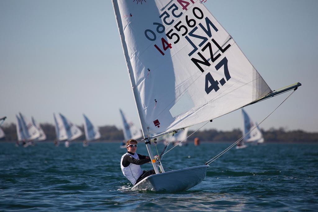 Grimwade leading a downwind leg in the light breeze on Day One. © Andrew Gough