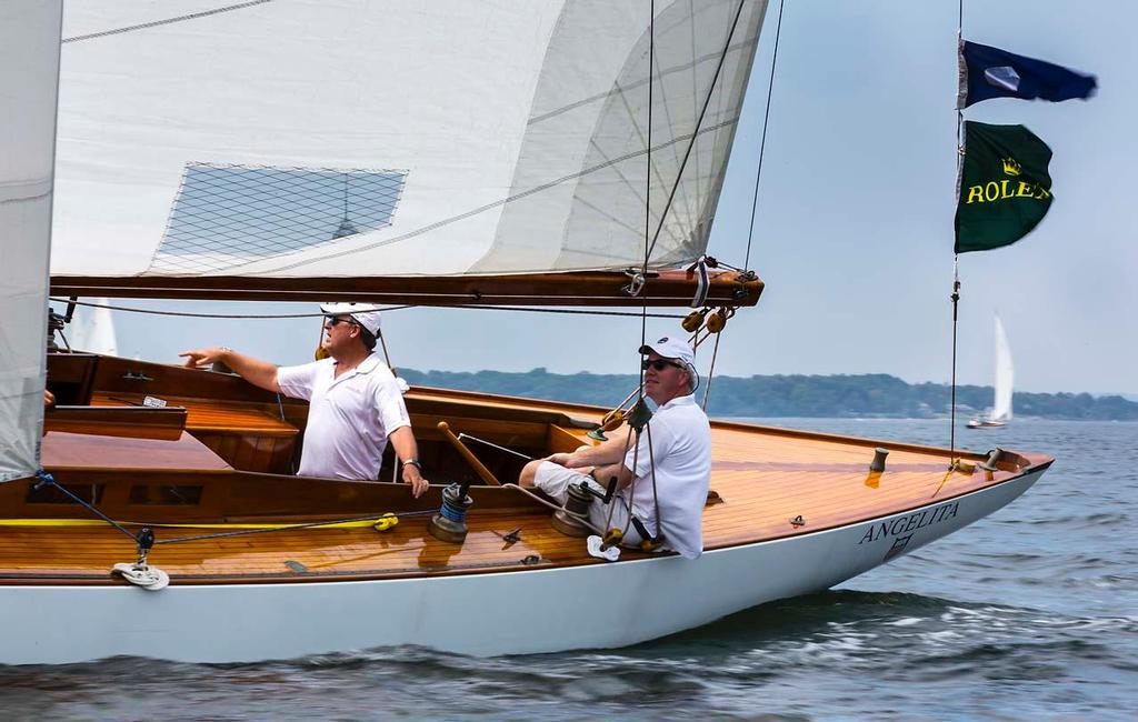 Sam Croll and Henry Skelsey's 8 Metre Angelita at Race Week in 2012. The classic yacht will be racing again this year in Part I of the event. ANGELITA, USA 18, Owner/Skipper: Sam Croll/ Henry Skelsey, City: Greenwich, CT, USA, Model: 8 Metre  ©  Rolex/Daniel Forster http://www.regattanews.com