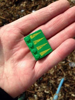 Alex Simmons found two of these green and yellow Lego pieces at Godrevy in Cornwall. photo copyright Tracey Williams https://www.facebook.com/LegoLostAtSea/ taken at  and featuring the  class