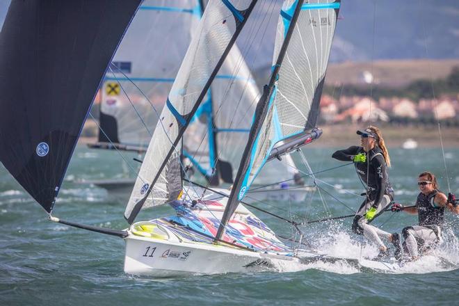 Molly Meech and Alex Maloney - Red Bull 49erFX - NZL Sailing Team - Day 5, ISAF Sailing World - Santander © Yachting NZ/Sailing Energy http://www.sailingenergy.com/