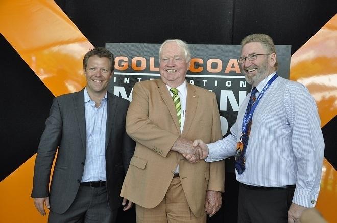 Gold Coast City Councillor Cameron Caldwell, Expo chairman Patrick Gay and Member for Coomera Michael Crandon celebrate the fourth successful Gold Coast International Mazrine Expo © Gold Coast International Marine Expo