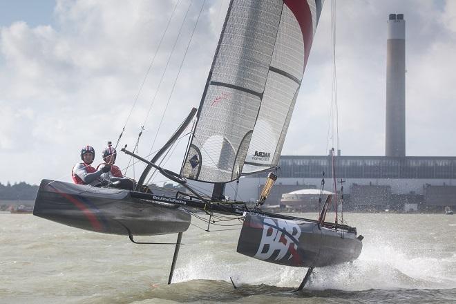 Scott joins Paul 'CJ' Campbell-James for his first training session on the Nacra F20. © Harry Kenney-Herbert
