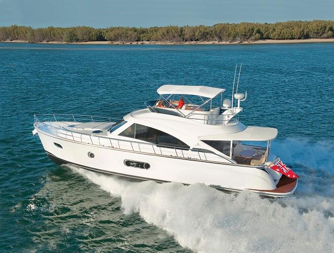 The Belize 54 Daybridge has a high performance hull design. Riviera at Auckland On Water Boat Show.   © Riviera . http://www.riviera.com.au