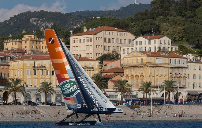 The Land Rover Extreme 40 in action on the French Riviera for Act 7 of the Extreme Sailing Series™ Nice. © Lloyd Images
