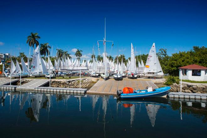 One of several boat parks at ISAF Sailing World Cup Miami. © Walter Cooper /US Sailing http://ussailing.org/