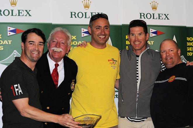 2014 Rolex Big Boat Series, prizegiving - 1FA, Geoff McDonald (3rd place J/70), Commodore George Dort and crew © Chuck Lantz http://www.ChuckLantz.com