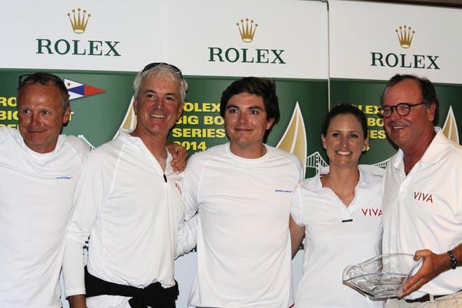 2014 Rolex Big Boat Series, prizegiving - Don Jesberg (far right) winner Melges fleet 