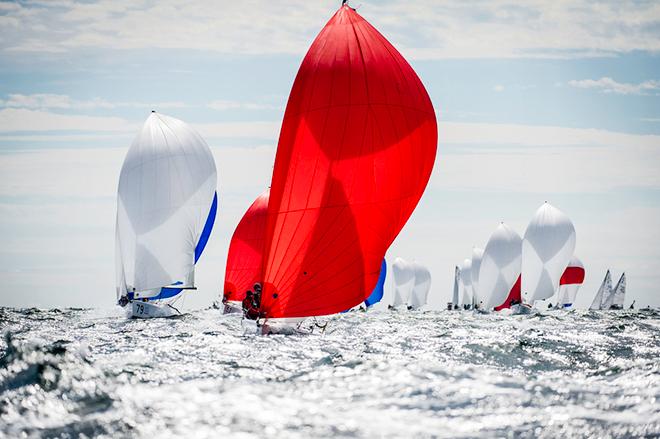 The J/70 fleet races on a sparkling Rhode Island Sound © Paul Todd/Outside Images http://www.outsideimages.com