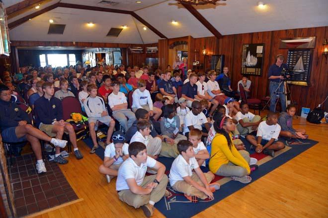 Junior sailors listen to the NSHOF Inductees during a standing room only gathering. © NSHOF / Marcin Chumiecki