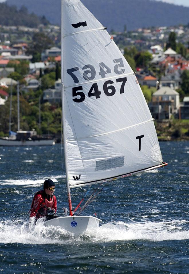 Sabot sailor Sam Hillcoat from Port Dalrymple Yacht heading downwind © Dane Lojek