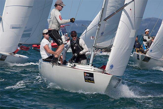 Jake Gunther, John Collingwood and Phil Chadwick hard at work on The Boat. - 2014 Etchells Queensland State Championship ©  John Curnow