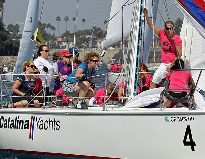  Jane Hoffner (at helm in red cap) and her Corinthian Yacht Club of Tacoma team fought back and took second place honors in the 2014 Linda Elias Memorial Women’s One-Design Challenge. © Tracy St.John