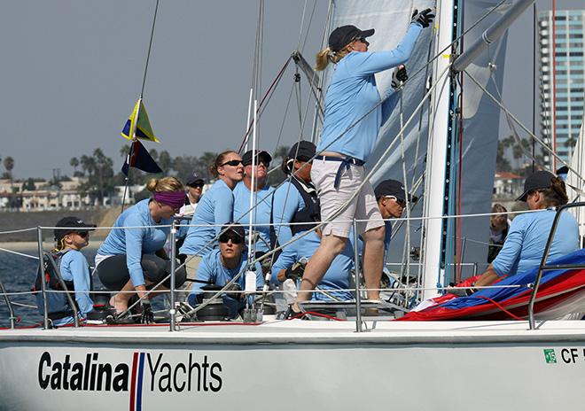 Shala Lawrence (at helm) and her SWYC team proved that consistency pays off in winning the 2014 Linda Elias Memorial Women’s One-Design Challenge. © Tracy St.John