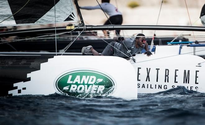 Suleiman Al Manji in action onboard the Emirates Team New Zealand Extreme 40. © Lloyd Images