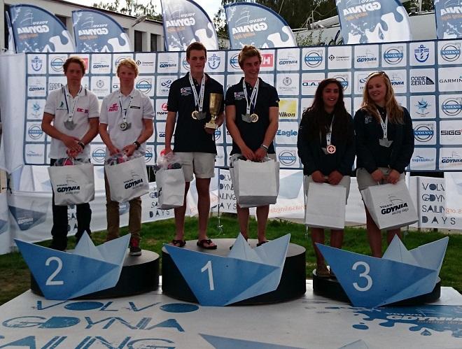 British Youth Sailing Team medallists at the EUROSAF Youth Sailing European Championships 2014.  © British Youth Sailing Team