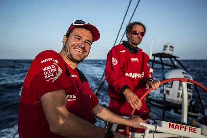 October 18, 2014. Leg one onboard Mapfre. Anthony Marchand and Michel Desjoyeaux, very good friends and very good sailors - Volvo Ocean Race 2014-15. © Francisco Vignale/Mapfre/Volvo Ocean Race