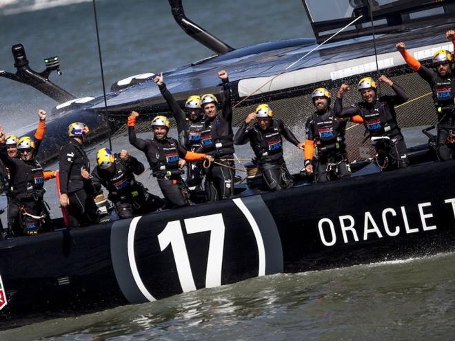 Oracle Team USA celebrates winning the 34th America's Cup.  © oracle team USA giulia caponnetto