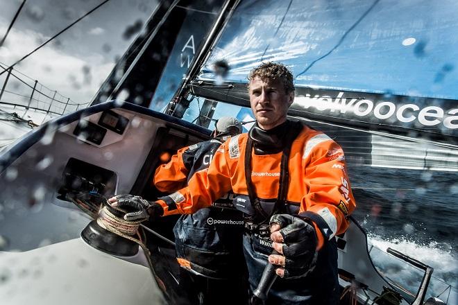 October 18, 2014. Leg one onboard Team Vestas Wind. Nicola Sehested, the Danish farmer, watches for the flying fish. Day seven at sea - Volvo Ocean Race 2014-15. © Francisco Vignale/Mapfre/Volvo Ocean Race