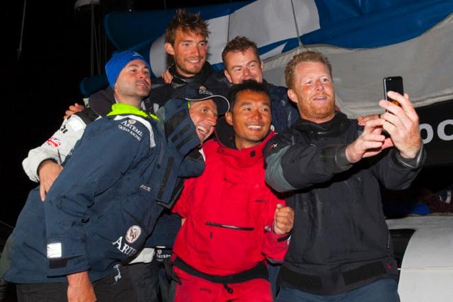 A memorable race calls for a selfie for Artemis-Team Endeavour crew after finishing the Sevenstar Round Britain and Ireland Race - Sevenstar Round Britain and Ireland Race 2014 © Patrick Eden/RORC