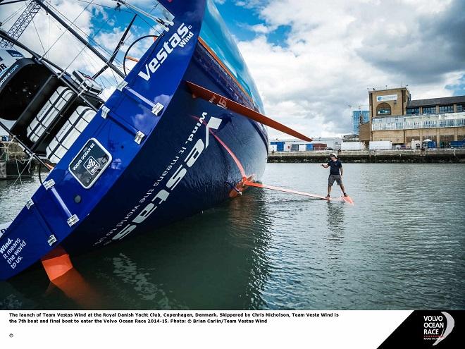 The launch of Team Vestas Wind at the Royal Danish Yacht Club, Copenhagen, Denmark, skippered by Chris Nicholson, Team Vestas Wind is the seventh boat and final boat to enter the Volvo Ocean Race 2014-15. © Brian Carlin - Team Vestas Wind
