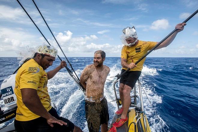 October, 2014. Leg 1 onboard Abu Dhabi Ocean Racing. Matt Knighton crossed the Equator for the first time, and pays tribute to King Neptune, as all 
