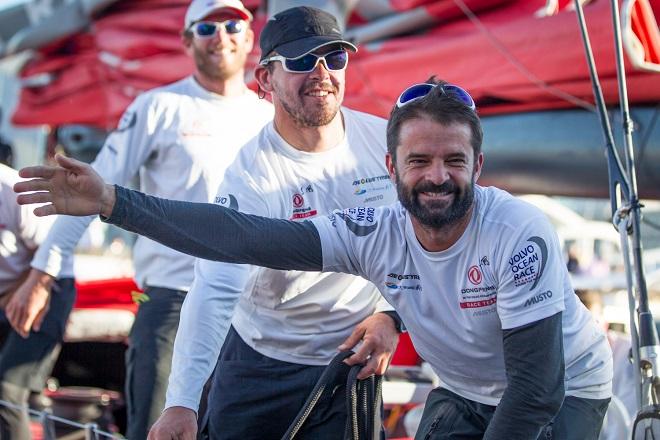 November 05, 2014. Pascal Bidégorry and Kevin Escoffier at their arrival to the pontoon. Dongfeng Race Team was second to Abu Dhabi Ocean Racing after Leg one from Alicante to Cape Town. - Volvo Ocean Race 2014-15 ©  Ainhoa Sanchez/Volvo Ocean Race
