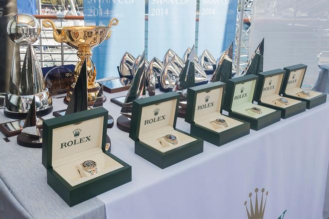Rolex timepieces and trophies awarded to the winners of the Rolex Swan Cup 2014.  © Carlo Borlenghi / Rolex