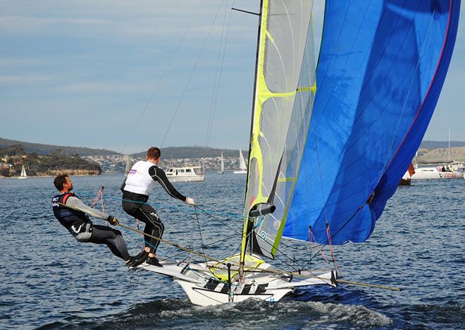 Mathew Himson and Ben Tuck training in their 49er for the Audi SHowdown. © Peter Campbell