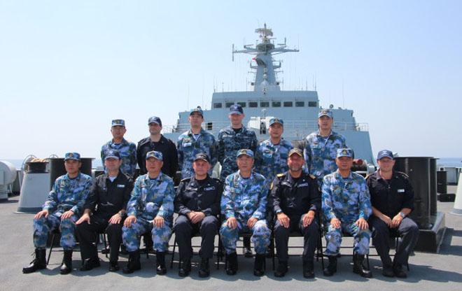 The EU Force Commander, Rear Admiral Guido Rando, accompanied by the commanding officer of the flagship, Captain Gianfranco Annunziata, and an additional six officers and petty officers, took the opportunity to visit the commander of the Chinese Naval Escort Task Group 989, Rear Admiral Zhang Chuanshu, on board his flagship. © EU Naval Force Media and Public Information Office http://eunavfor.eu/