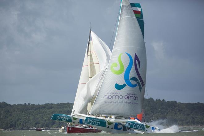 Sultanate of Oman’s flagship 70ft trimaran, Musandam-Oman Sail at the start of the Round Britain and Ireland Race © Lloyd Images