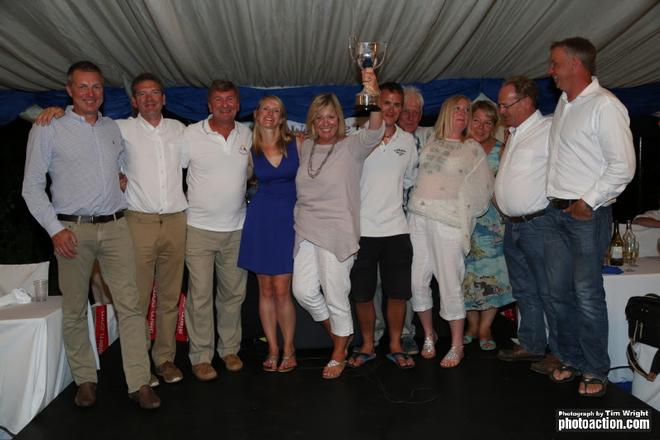 The owners, Mike and Sarah Wallis celebrate with the joyous crew of Jahmali,  the jubilant J-Cup 2014 winners - J-Cup Regatta 2014 ©  Tim Wright / Photoaction.com http://www.photoaction.com