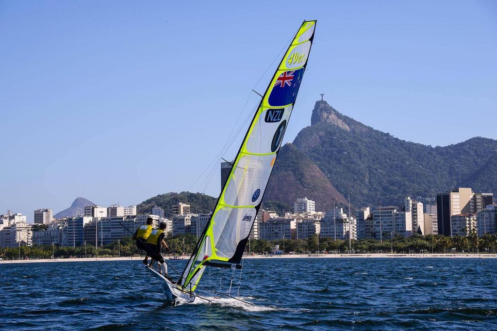 Burling and Tuke approach Christ the Redeemer  - Day 7 - Aqueece Rio – International Sailing Regatta 2014 photo copyright ISAF  taken at  and featuring the  class