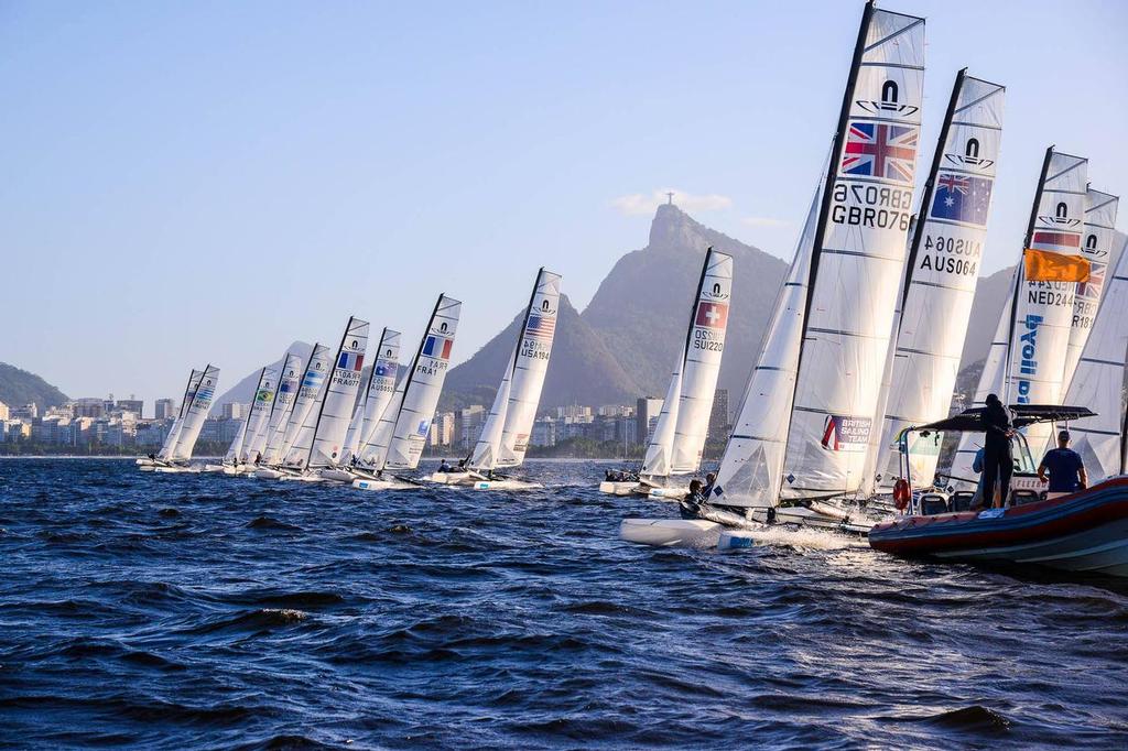 Nacra 17 start - Day 5 - Aqueece Rio – International Sailing Regatta 2014 photo copyright ISAF  taken at  and featuring the  class