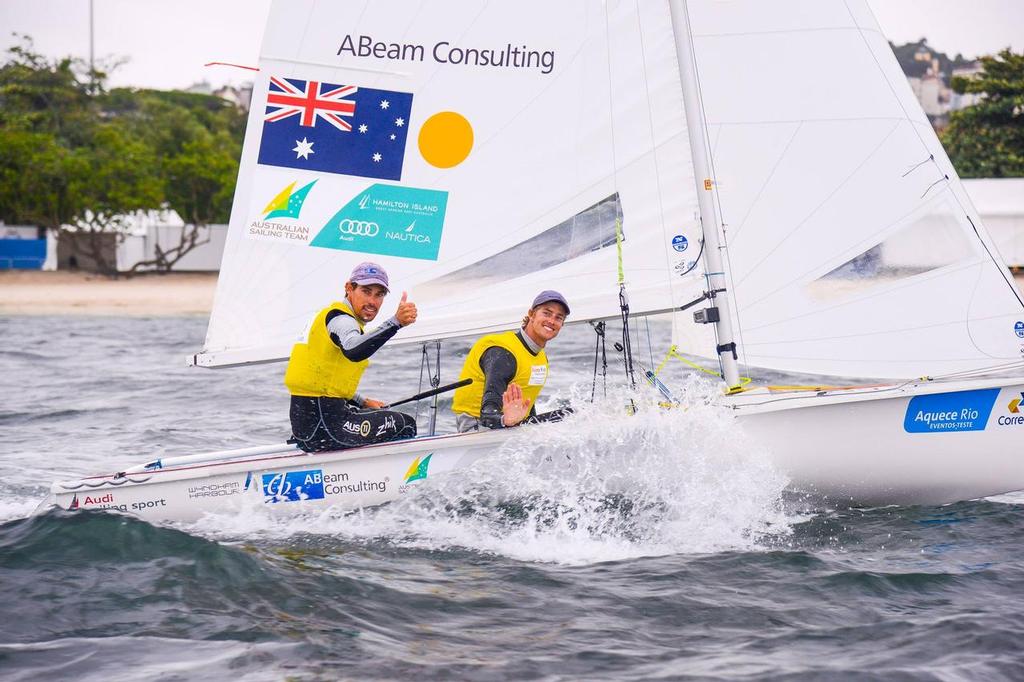 Matt Belcher and Will Ryan (AUS), 470 Mens winner's at the Aqueece Rio – International Sailing Regatta 2014 © ISAF 